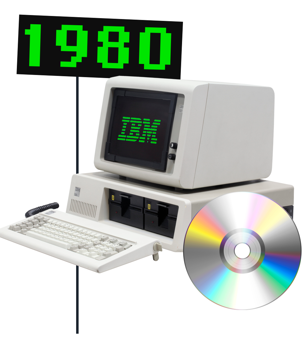 Montage d'un timbre de la Reine des années 80s avec un ordinateur IBM