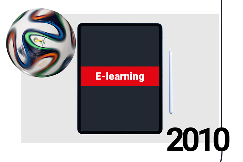 Vector illustration of a soccer ball and a tablet for the 2010s