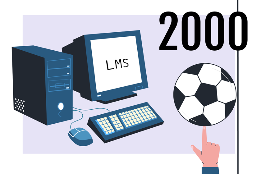 Illustration d'un ballon de soccer et d'un ordinateur en 2000