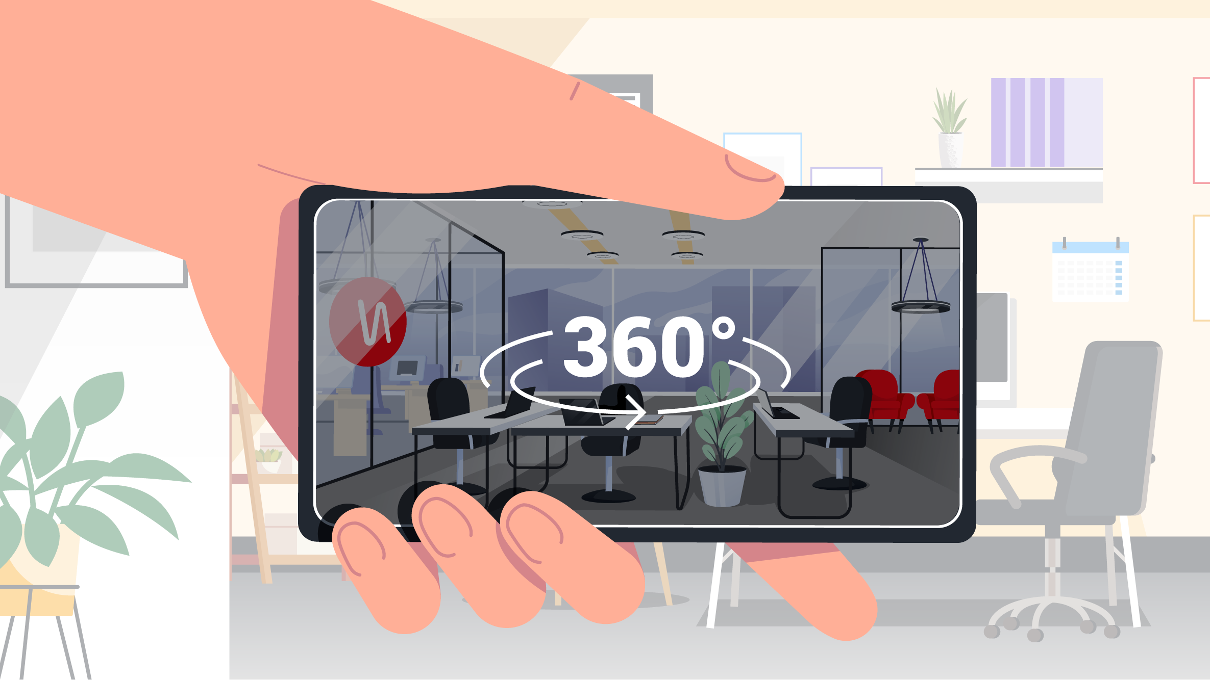 Illustration d'un apprenant utilisant son appareil mobile pour consulter une formation utilisant la technologie 360°